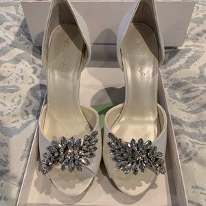 SOLD Jewel embellished peep toe pumps